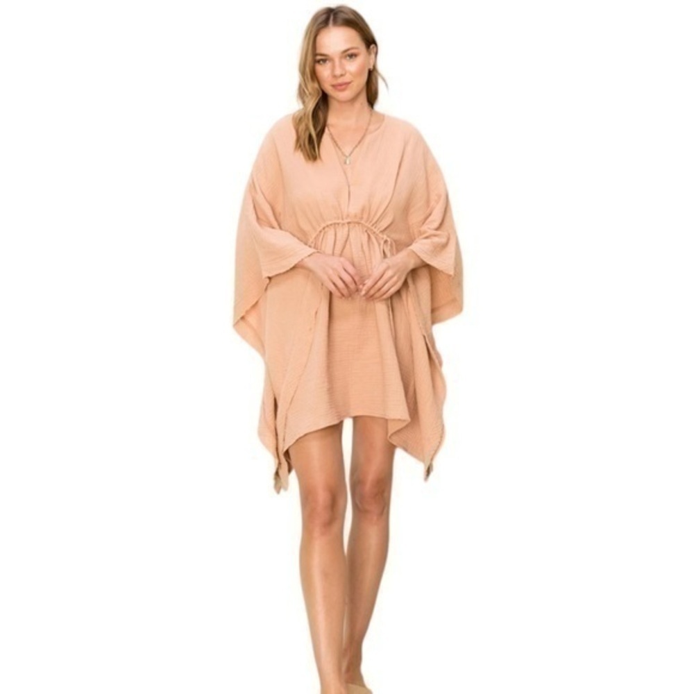 Women’s Mocha Gauze Drawstring Kimono Inspired Coverup NWOT